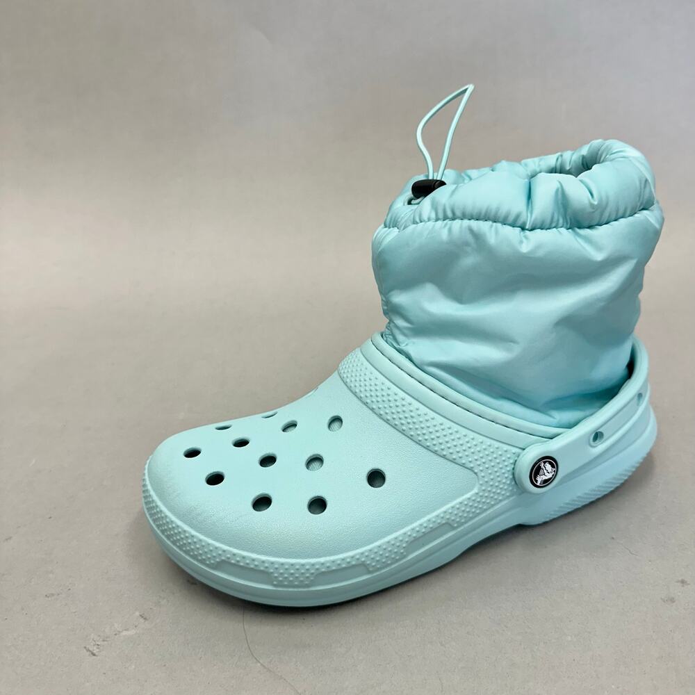 Crocs Classic Lined Neo Puff Boot in Aqua Slip On Women's‎ Size 9 Men's 7